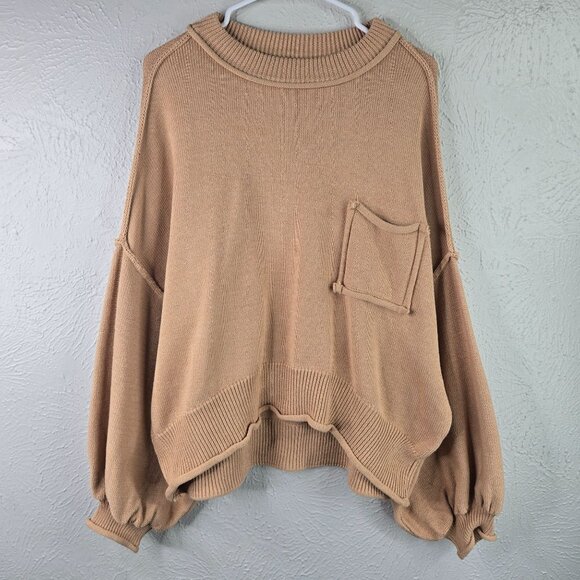 POL Slouchy Sweater Sz S Tan Cotton Knit Relaxed Oversized Boho Grunge Pull Over - Picture 2 of 13